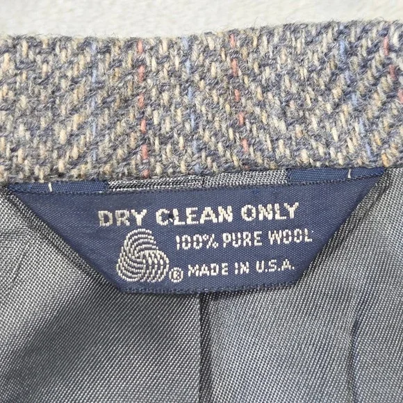 Vtg Kuppenheimer Mens Wool Herringbone Blazer Jacket Gray Blue Tan 48 Career